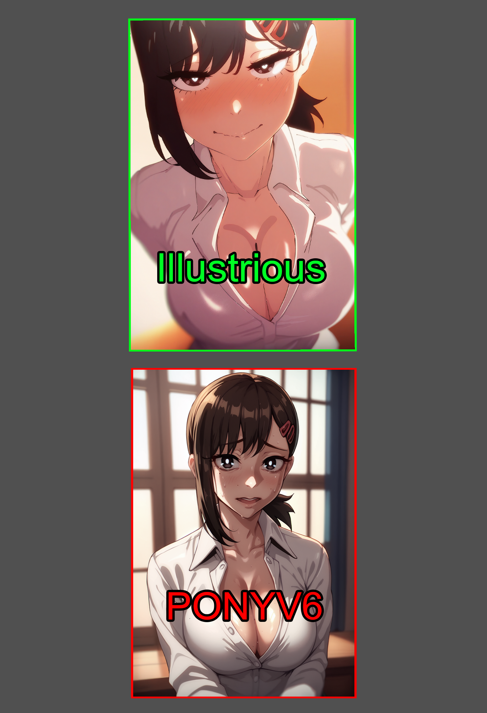 Before and after comparison showing improved anatomy and detail with Illustrious XL